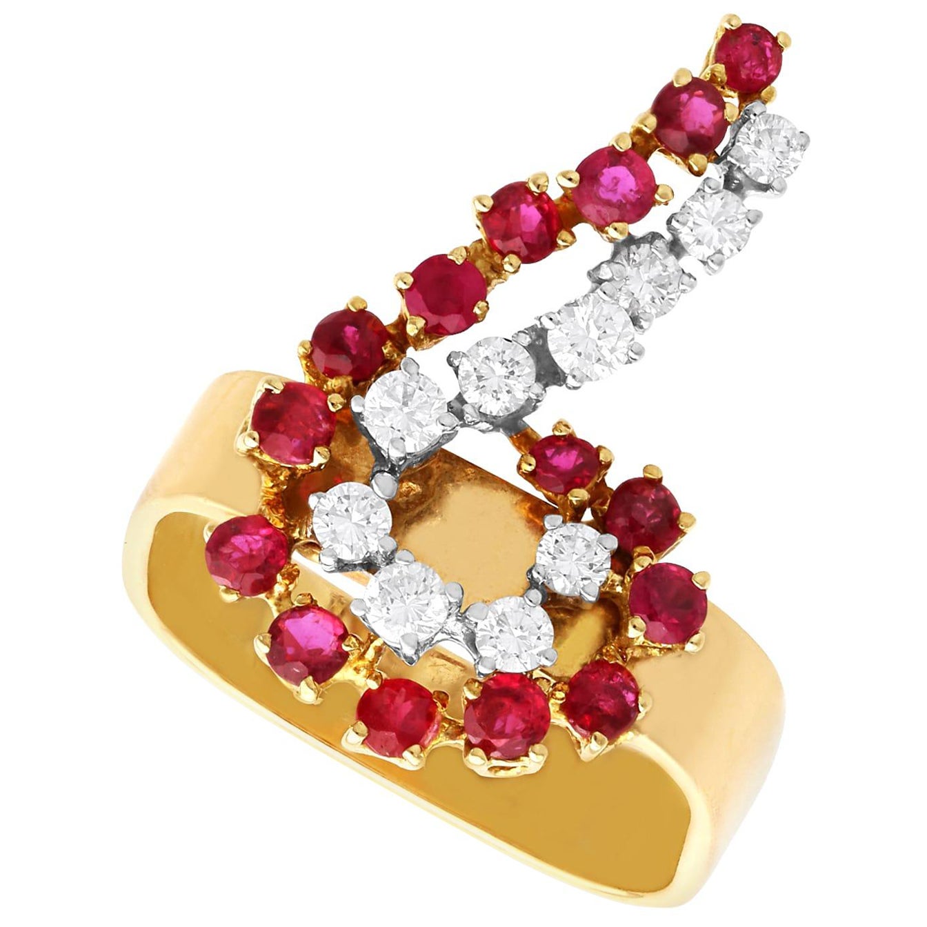 Vintage 1.30Ct Ruby and 0.39Ct Diamond 18k Yellow Gold Dress Ring