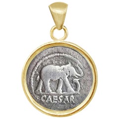 Antique Roman Coin '49 BC' Gold Pendant Depicting an Elephant 'Minted by Julius Caesar'
