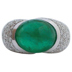 Emerald, Diamonds, 18 Karat White Gold Ring.