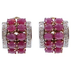 Vintage Rubies, Diamonds, Rose Gold Earrings.