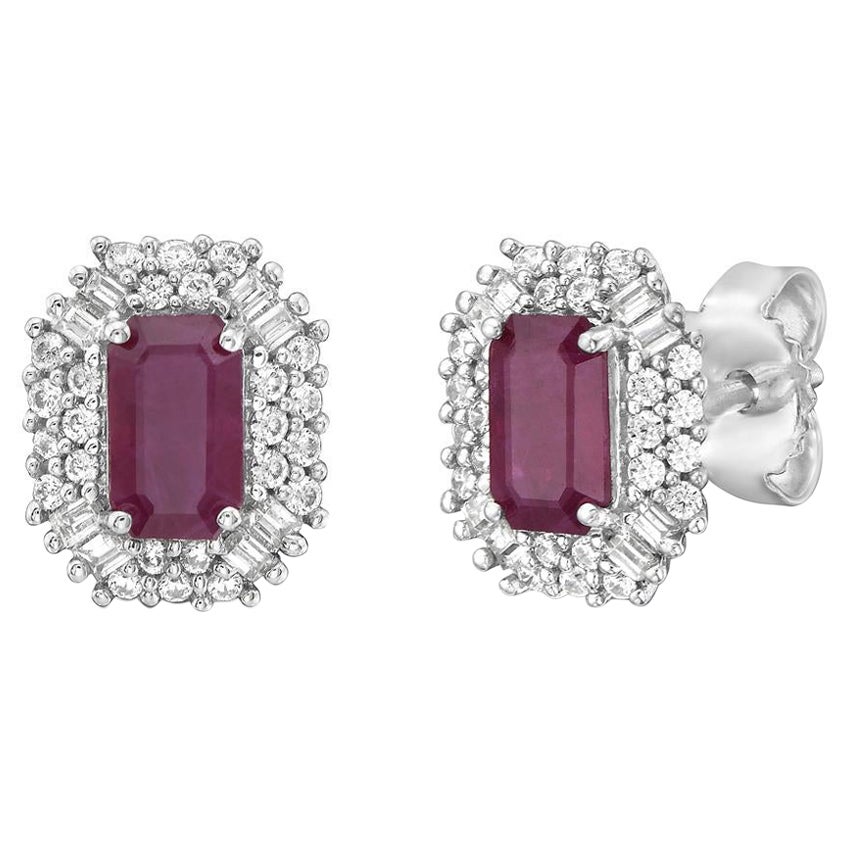 Ruby and Diamond Double Halo Stud Earrings For Sale