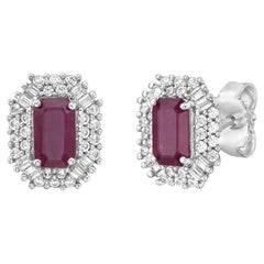 Boucles d'oreilles double halo en rubis et diamants