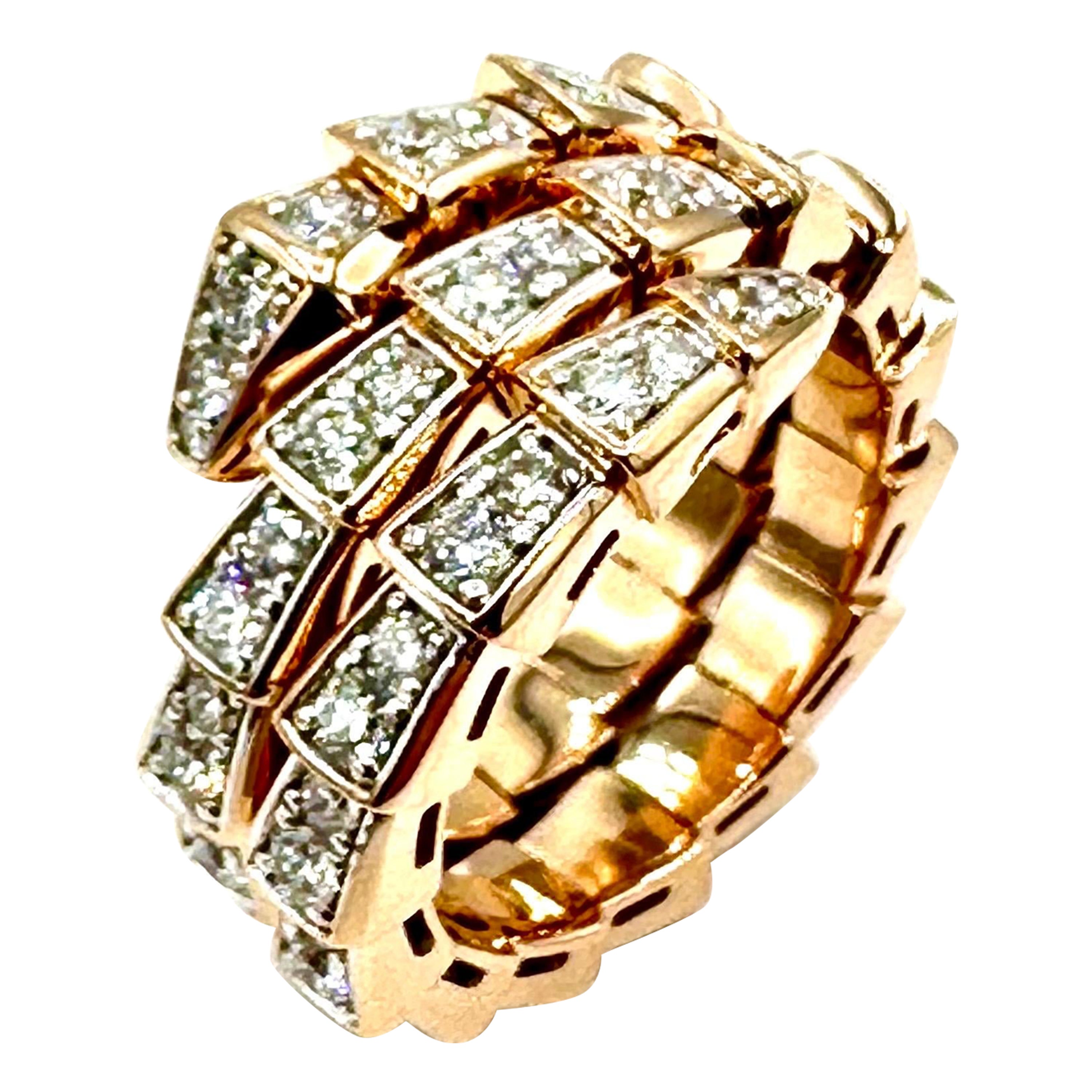 1.64 Carat Bulgari Serpenti Viper Two Coil Ring in 18K Rose Gold For Sale
