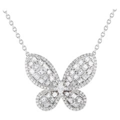 LB Exclusive 18K White Gold 1.50ct Diamond Butterfly Necklace