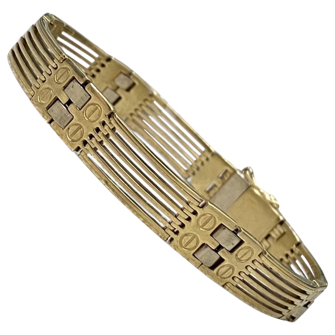 Vintage Men’s 10mm Fancy Screw Design Bracelet 14k Gold 8.5 Inch  For Sale