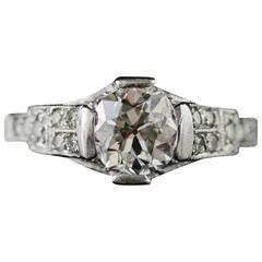 1920s 1.25 Carat Mine Cut Diamond Platinum Engagement Ring 4