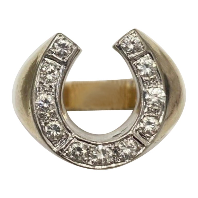 Vintage 0.66 Carat Diamonds Lucky Horseshoe Ring 14k Gold For Sale