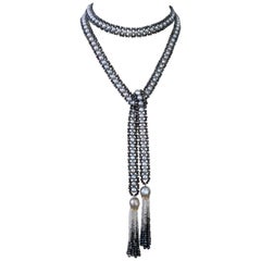 Marina J. Black & Grey Pearl Sautoir with Diamond Ombre Tassels