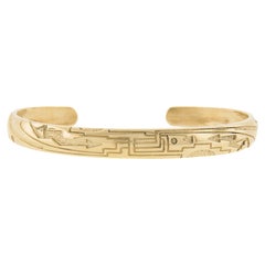 Solid 14k Yellow Gold Native American Design 6.9mm Wide Open Cuff Bracelet