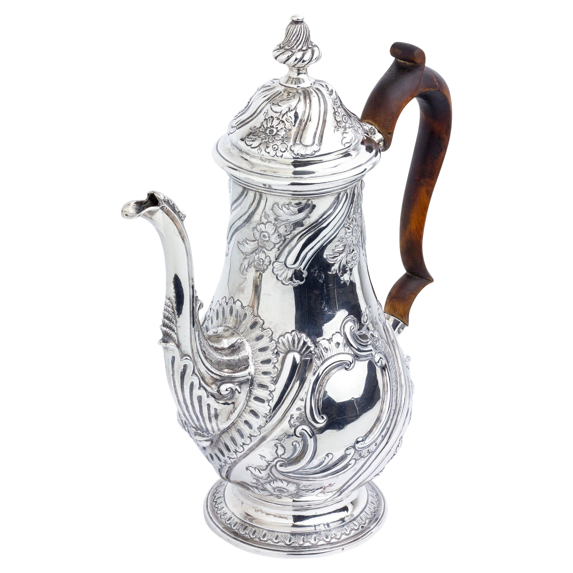 George II Sterling Silver Coffee Pot Likely by William Skeen For Sale