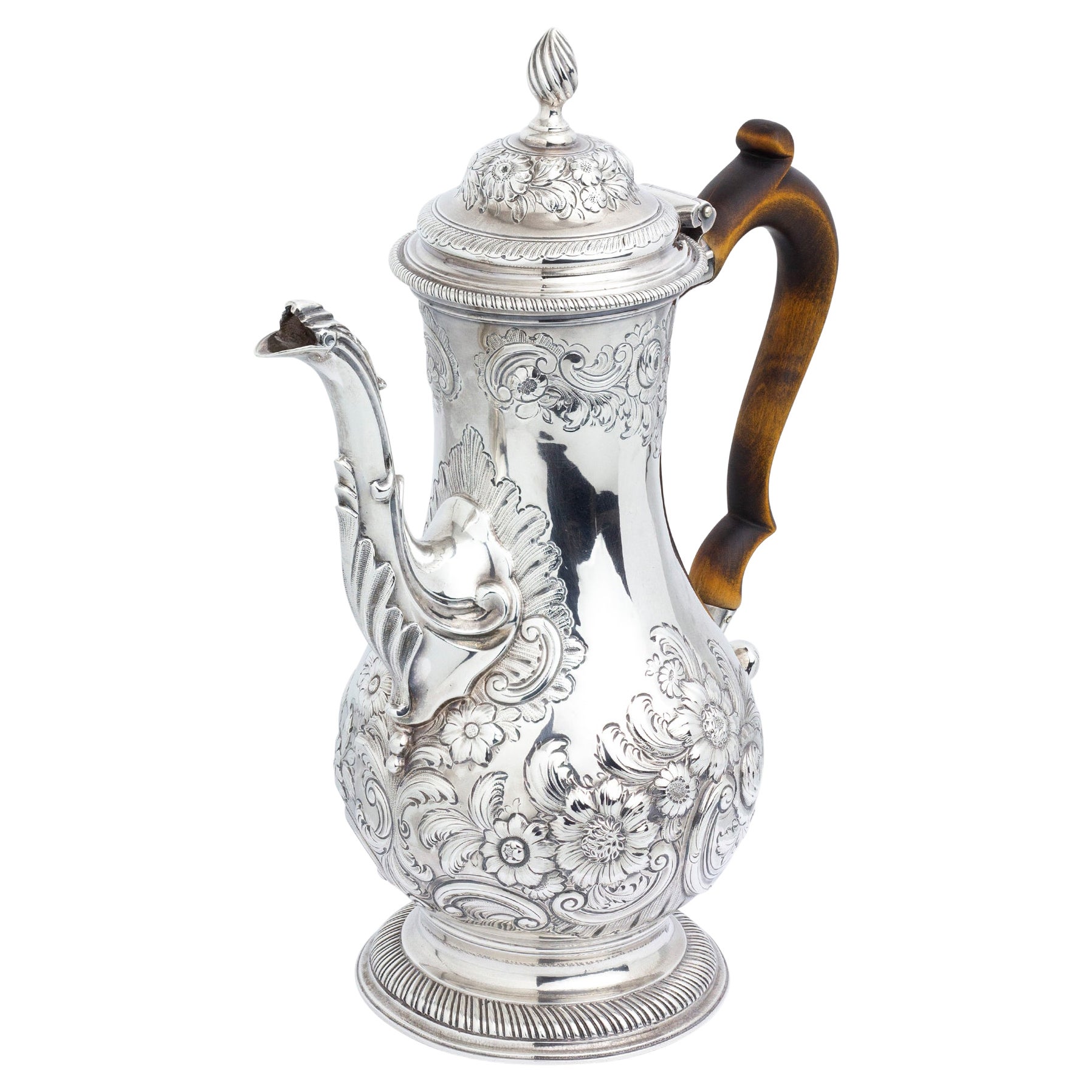 George III Sterling Silver Coffee Pot Likely by Charles Wright For Sale