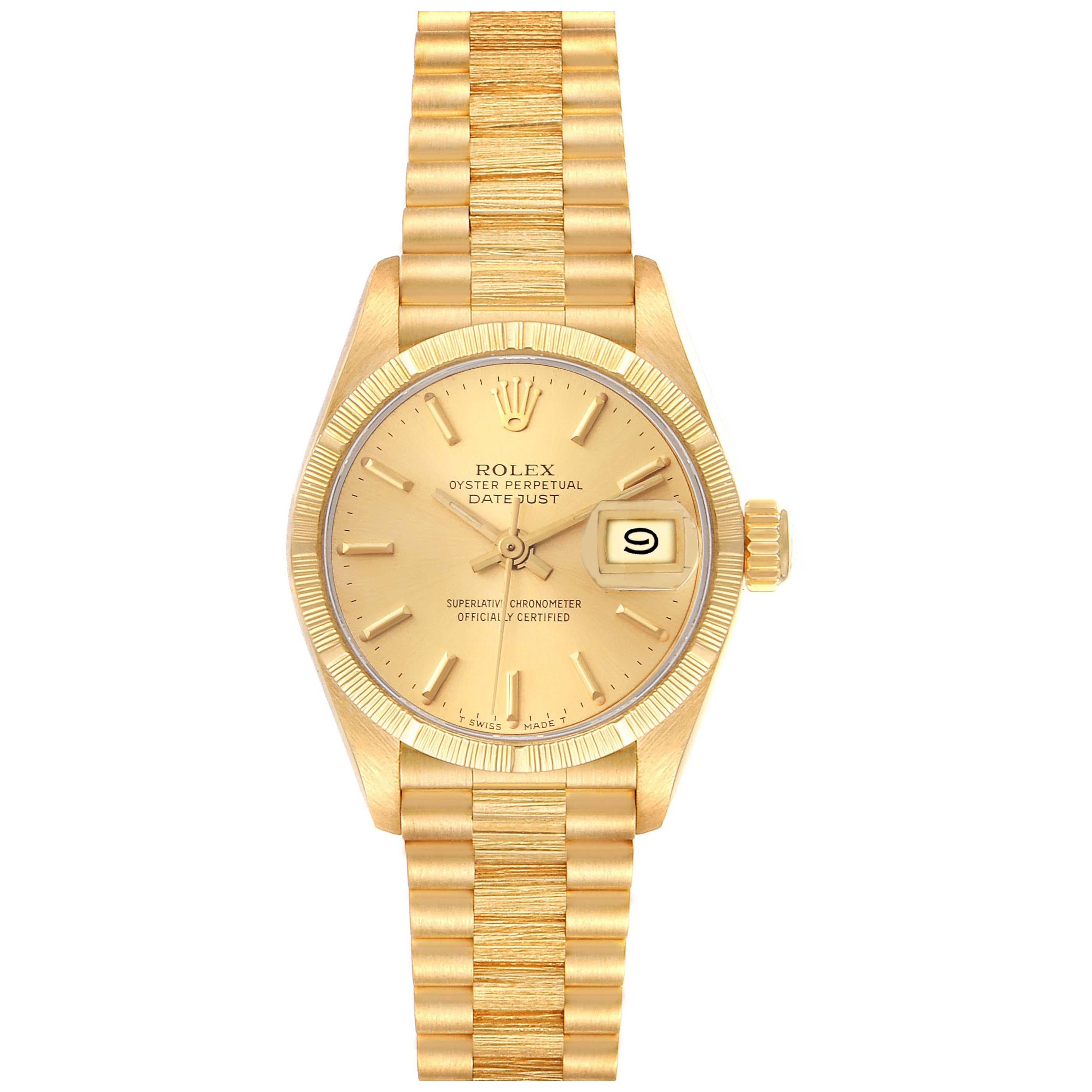 Rolex Datejust President Yellow Gold Bark Finish Ladies Watch 69278