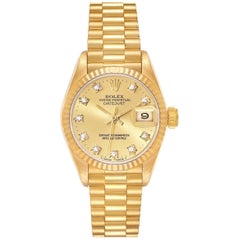 Rolex Montre President Champagne avec cadran en or jaune et diamants, pour femmes 69178