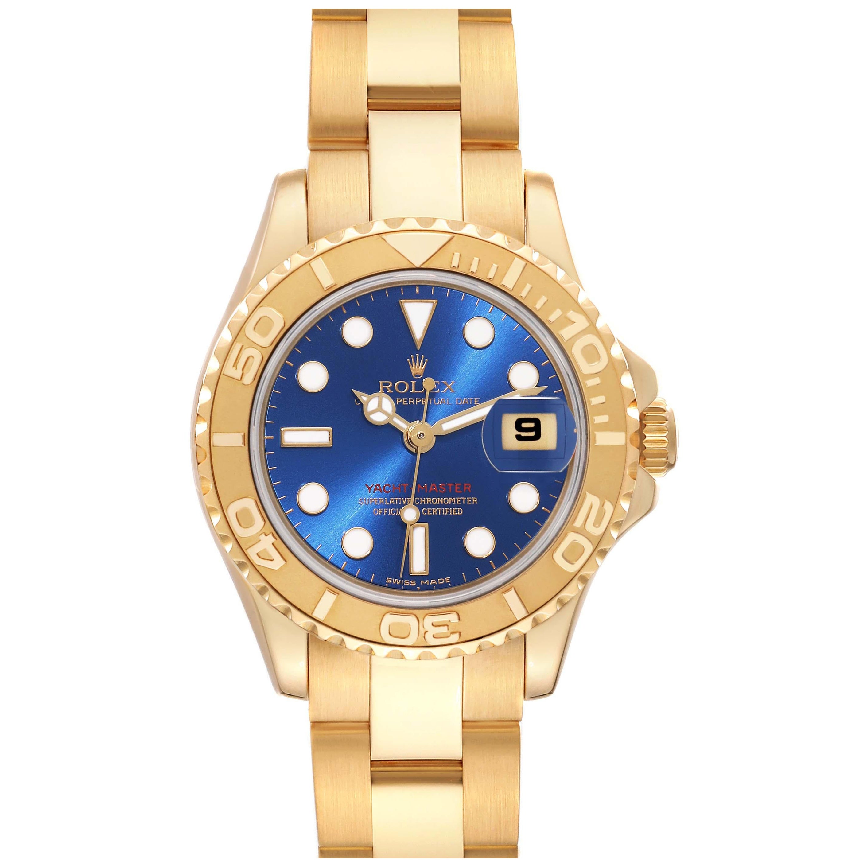 Rolex Yachtmaster 29 Yellow Gold Blue Dial Ladies Watch 69628