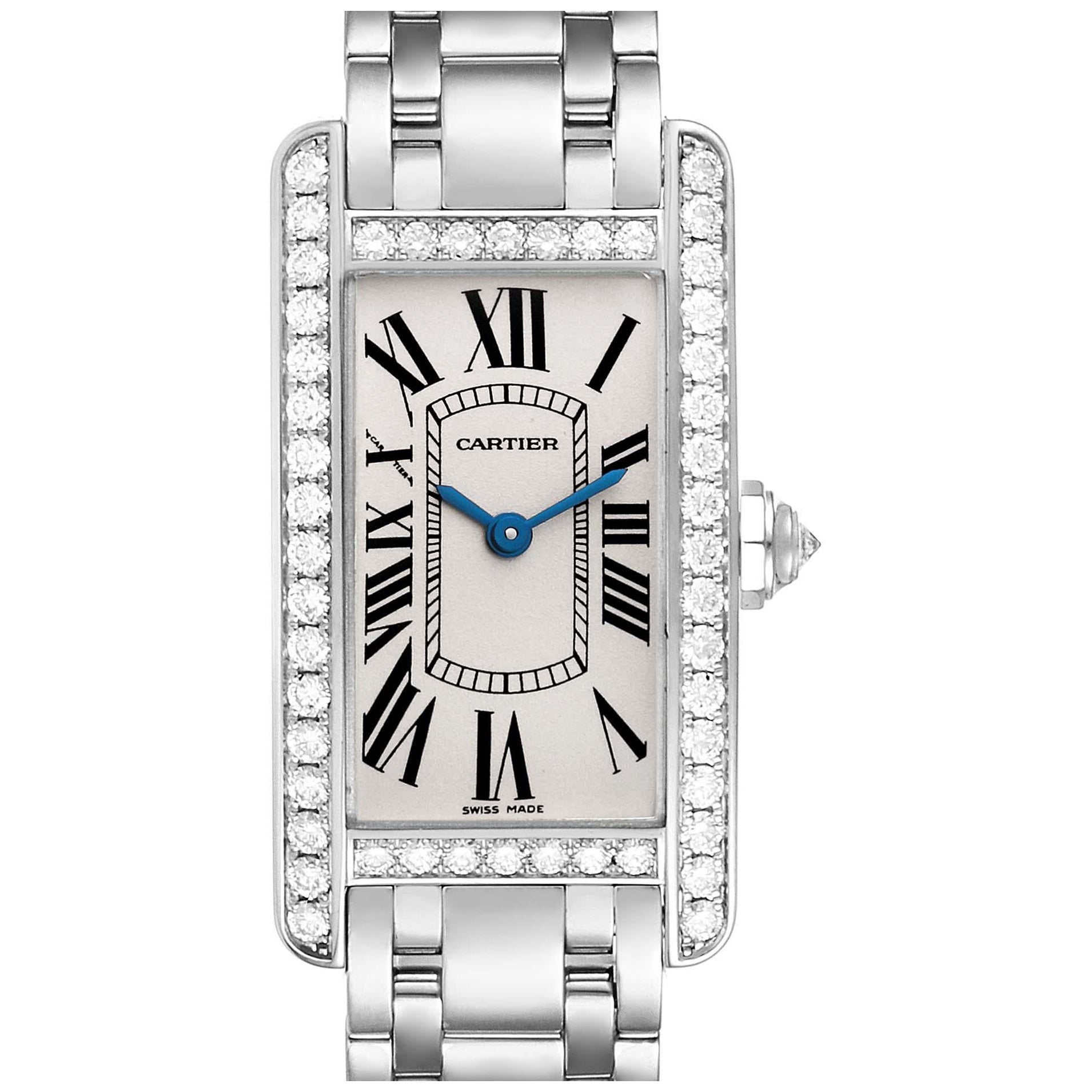 Cartier Tank Americaine White Gold Diamond Ladies Watch WB7073L1 Box Papers