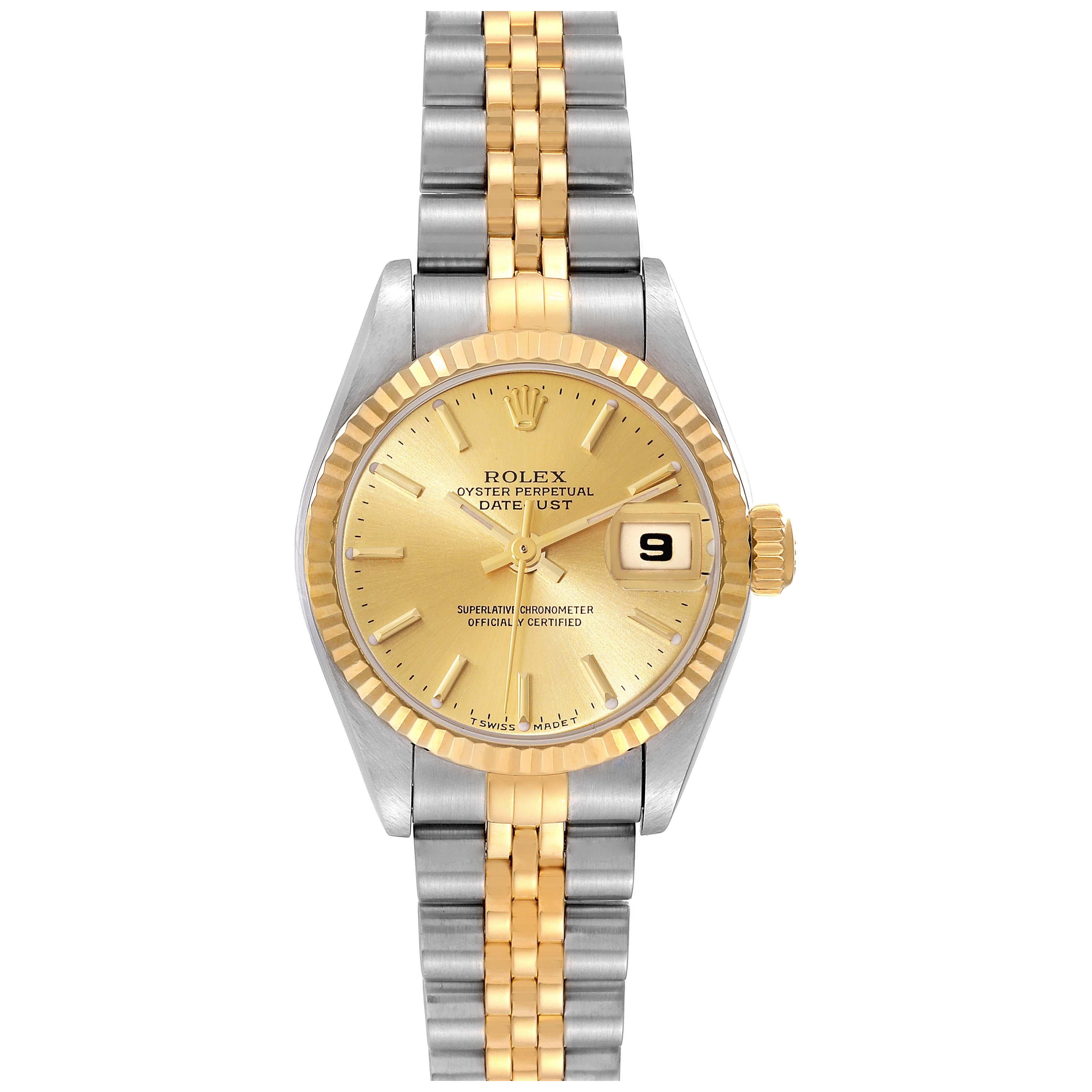 Rolex Datejust Acero Oro Amarillo Esfera Champán Reloj Señora 79173 en venta