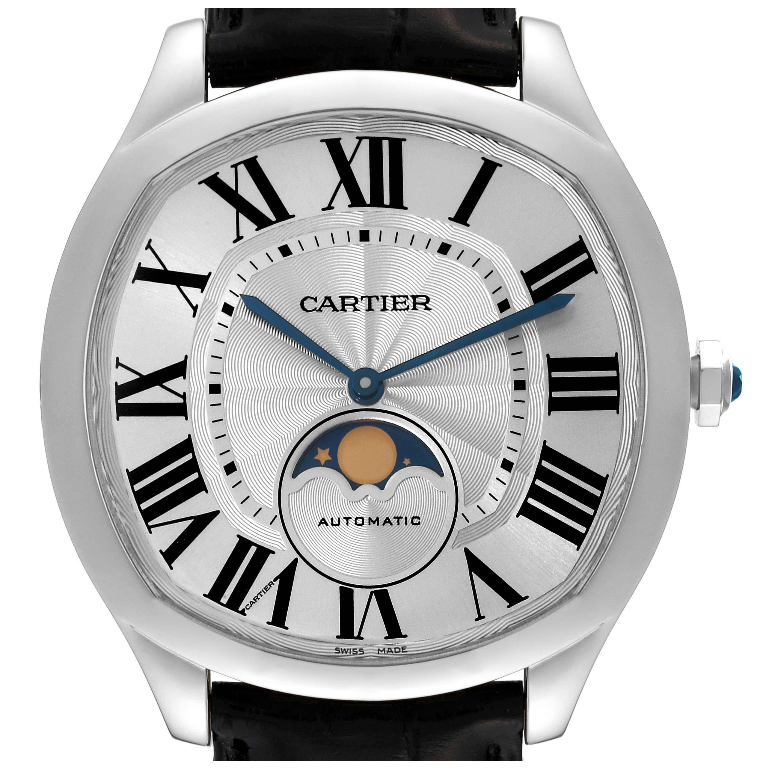 Cartier Drive Silber Zifferblatt Moonphase Stahl Herrenuhr WSNM0008 im Angebot