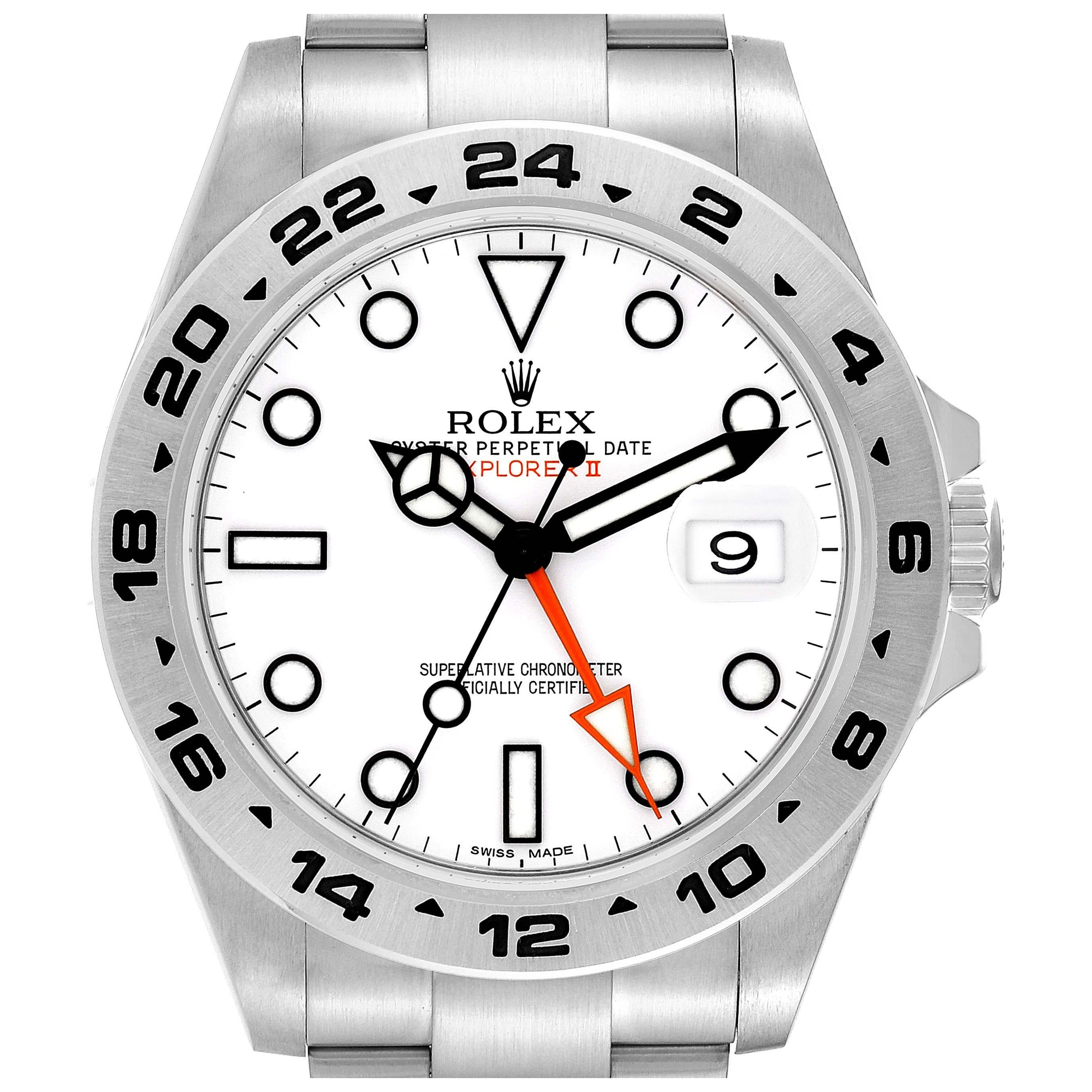 Rolex Explorer II White Dial Orange Hand Steel Mens Watch 216570 Box Card