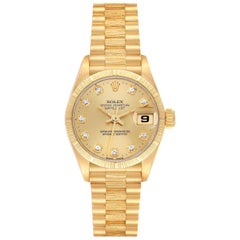 Vintage Rolex Datejust President Diamond Dial Yellow Gold Bark Finish Ladies Watch 69278