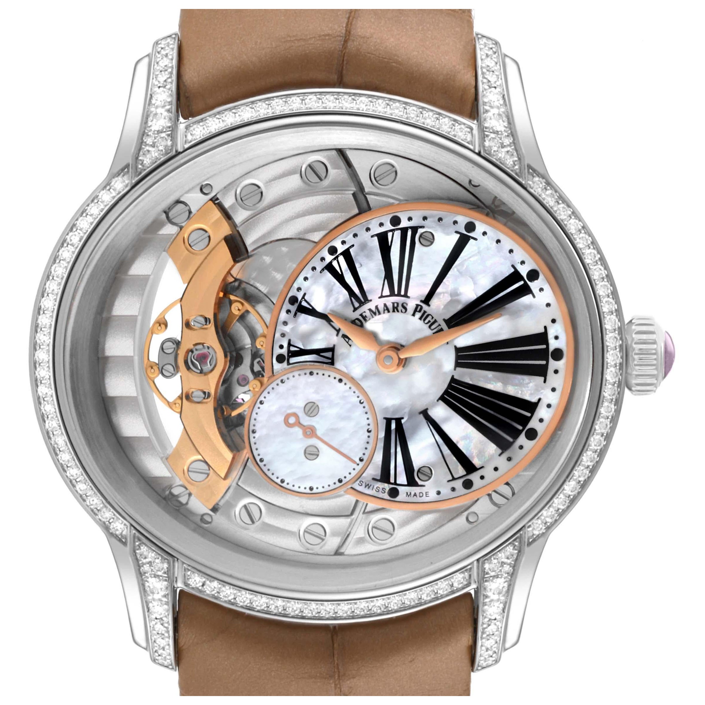 Audemars Piguet Montre Millenary pour femme en or blanc et diamants MOP 77247BC Card