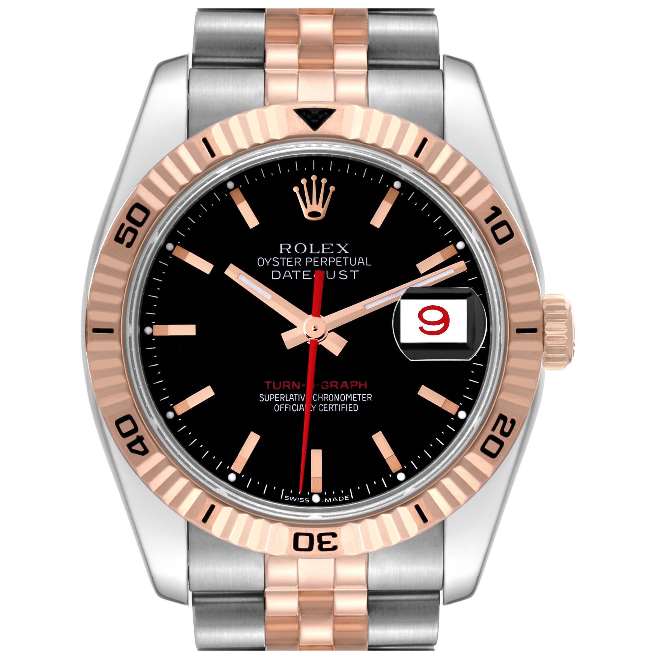 Rolex Datejust Turnograph Black Dial Steel Rose Gold Mens Watch 116261 For Sale