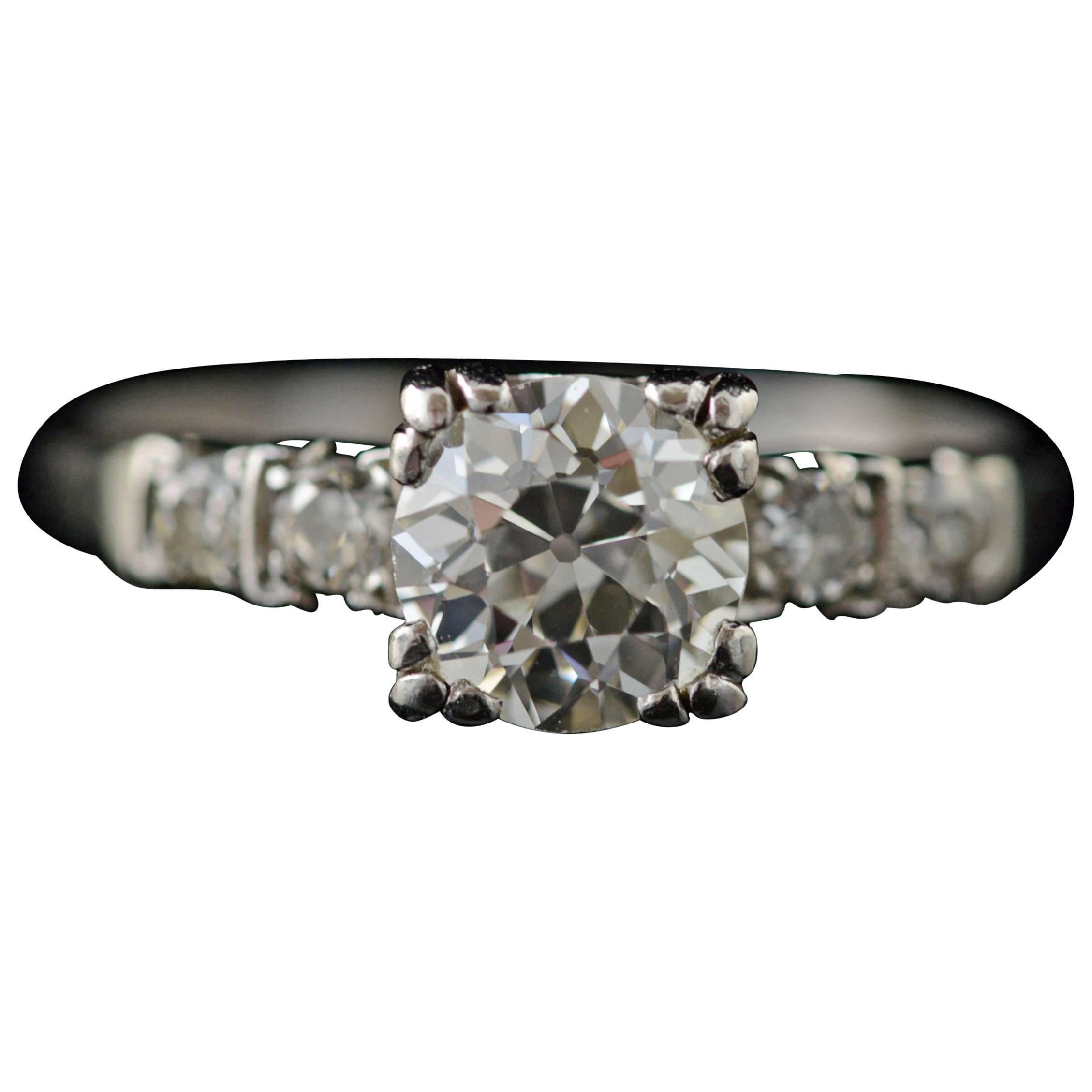 1940s 1.06 Carat Diamond Palladium Engagement Ring For Sale