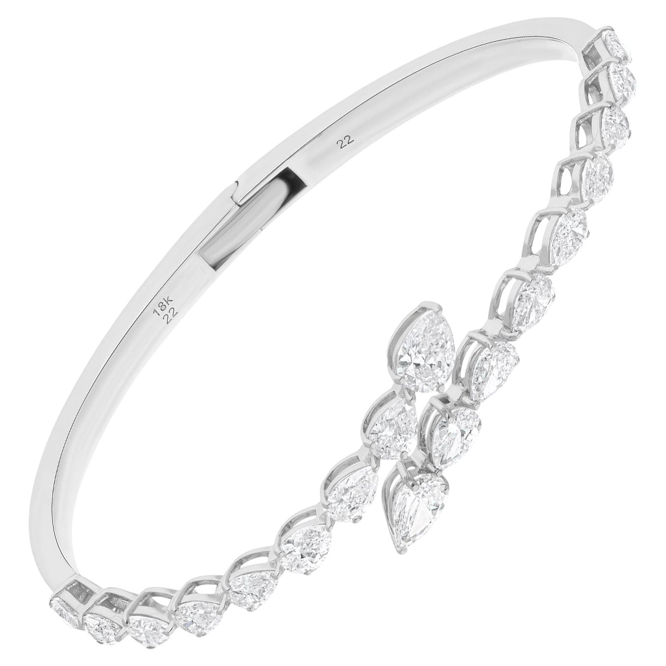 Real SI Clarity HI Color Pear Diamond Cuff Bangle Bracelet 18 Karat White Gold