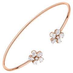 Bracelet manchette jonc fleur en or rose 18 carats avec diamants ronds de pureté SI