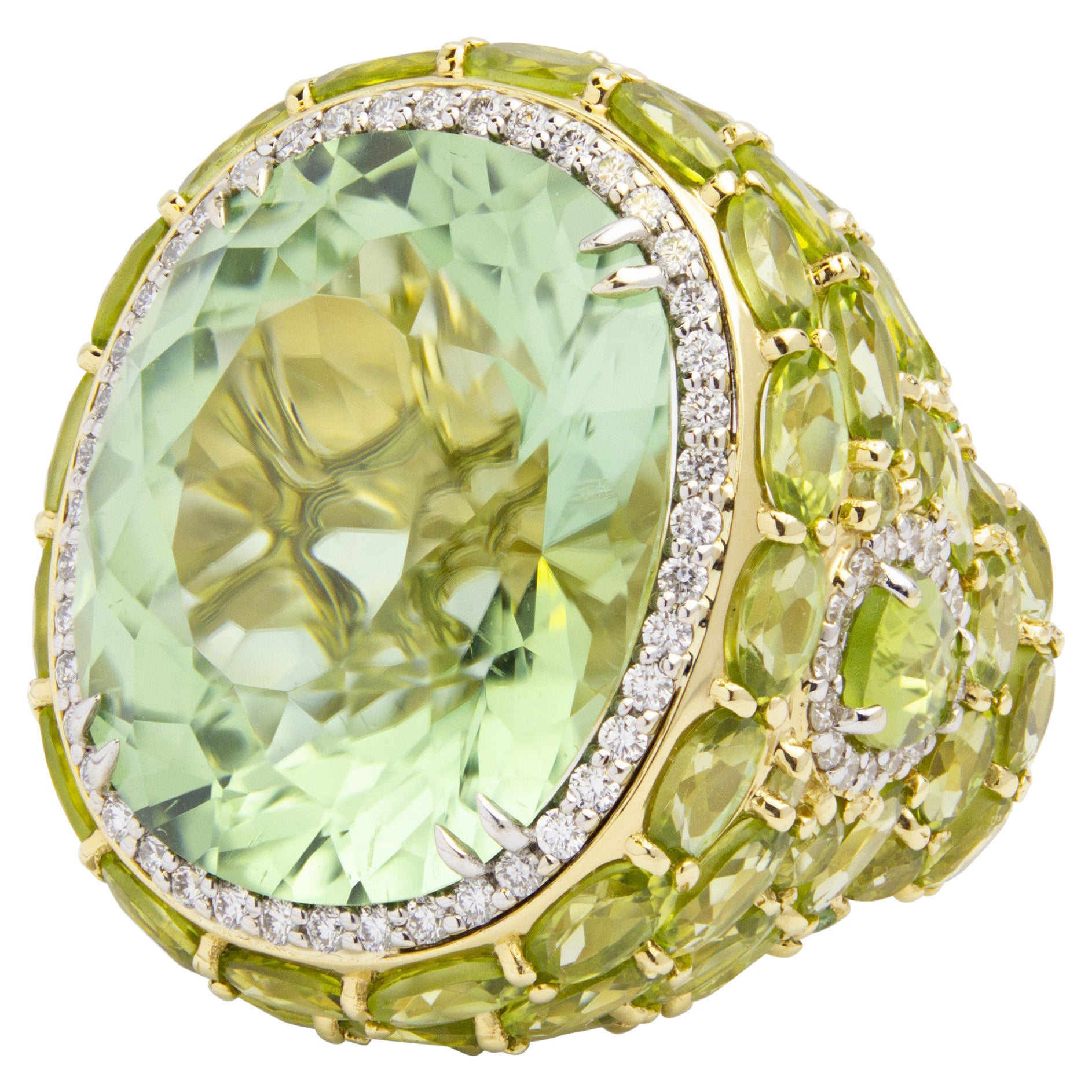 Green Tourmaline, Peridot and Diamond Ring by 'Hubert' For Sale