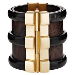Fouche Horn Ruby Sapphire Emerald Wood Gold Cuff Bracelet