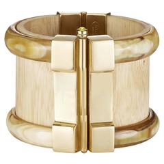 Fouche Horn Wood Fire Opal Emerald Cuff Bracelet