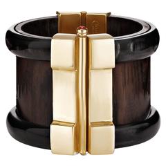 Fouche Bespoke Horn Wood Ruby Emerald Cuff Bracelet