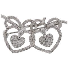 Buccellati Diamond Gold Double Heart Brooch Pin 8