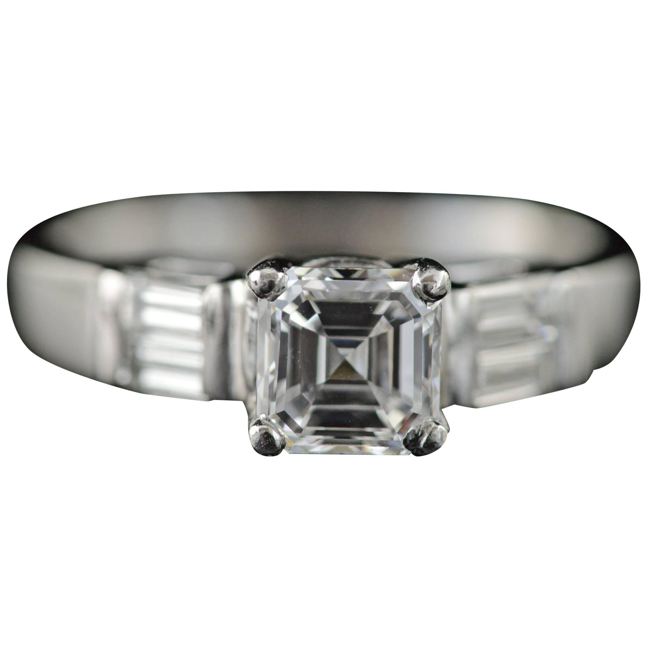 1.02 Carat GIA Certified Asscher Diamond Platinum Engagement Ring