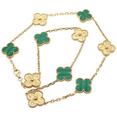 Van Cleef & Arpels Limited Edition Vintage Alhambra Malachite Gold Necklace