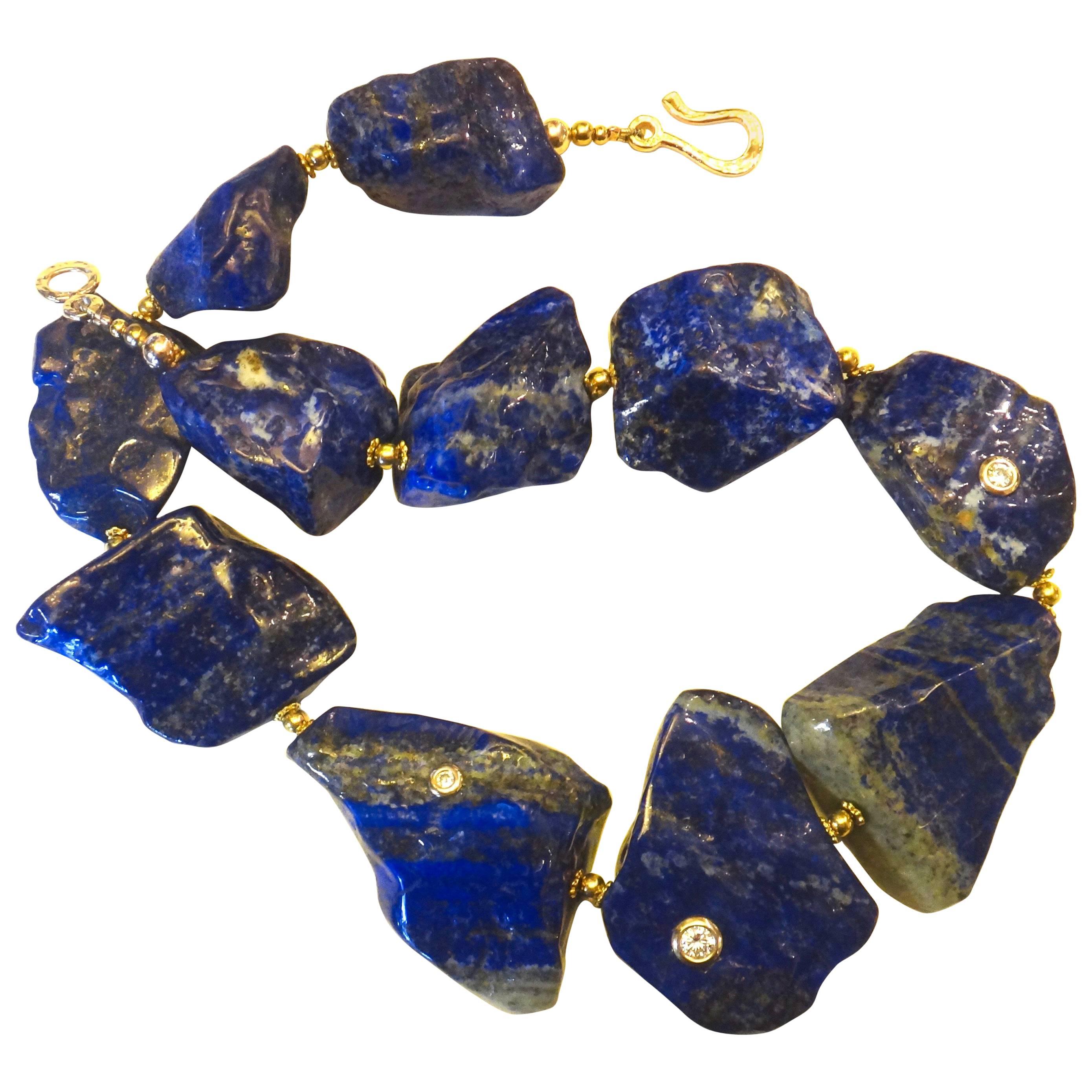  Lapis Lazuli White Zircon Nugget Necklace