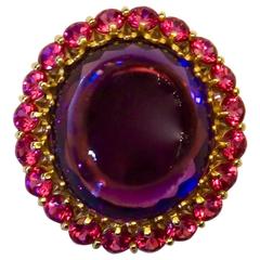 Cabochon Amethyst Pink Sapphire Gold Ring