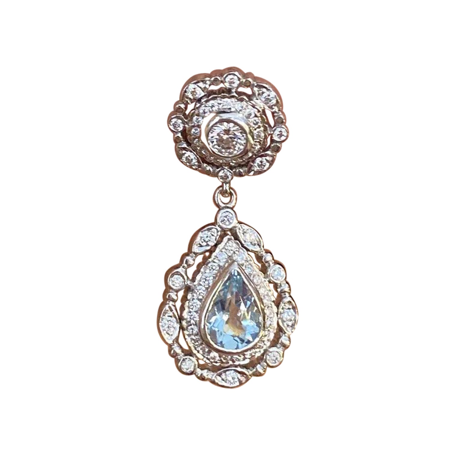 Doris Panos Aquamarine and Diamond Drop Earrings in 18k White Gold For Sale