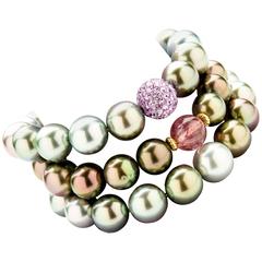 South Sea Pink Tourmaline Crystal Tahitian pearl bracelets 9
