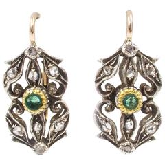 Edwardian Emerald Diamond Red Gold Earrings 10