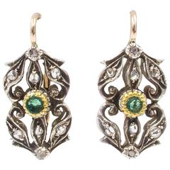 Edwardian Emerald Diamond Red Gold Earrings