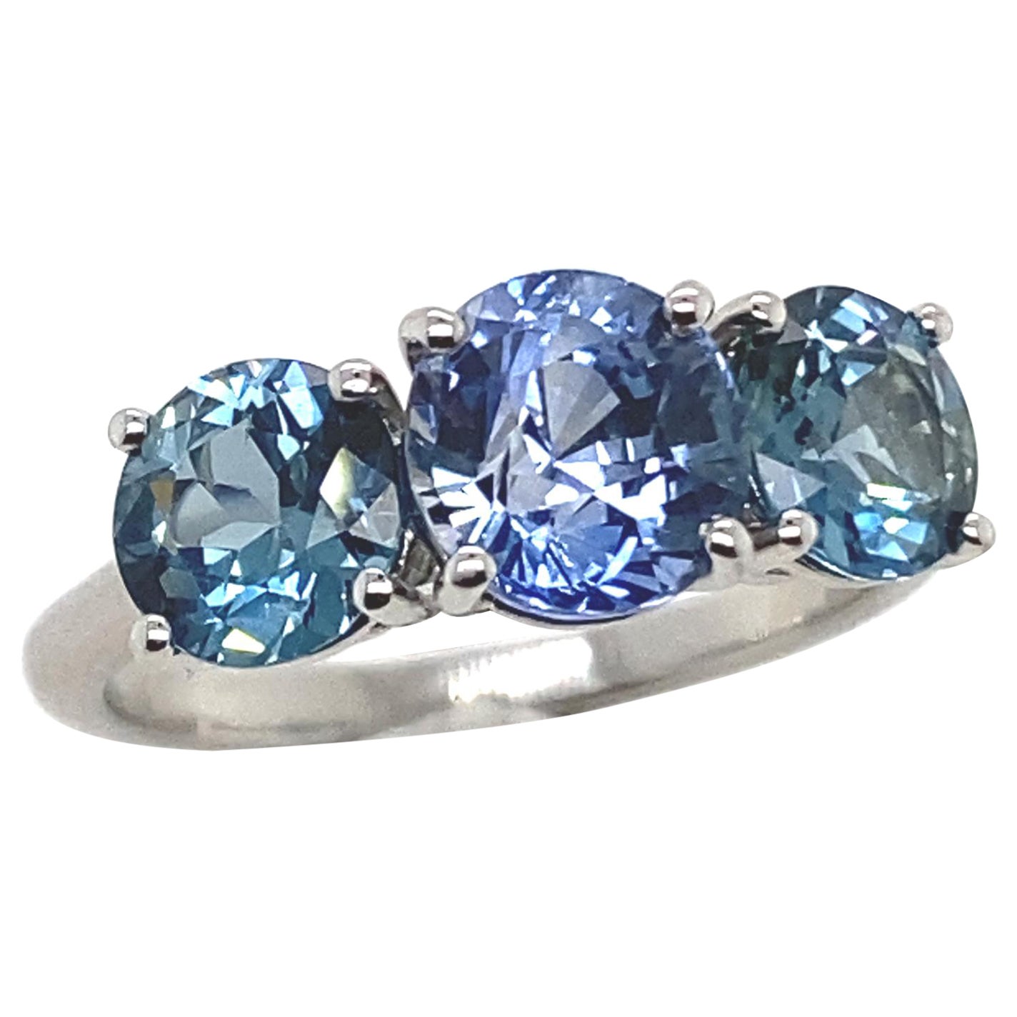 3.88 Carat Sapphire Three Stone Platinum Engagement Ring For Sale