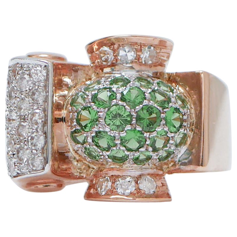 Tsavorite, Diamonds, 18 Karat Rose Gold Ring. For Sale