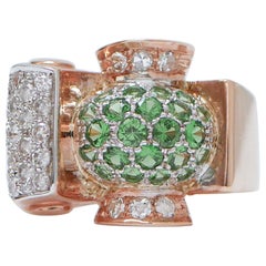 Vintage Tsavorite, Diamonds, 18 Karat Rose Gold Ring.