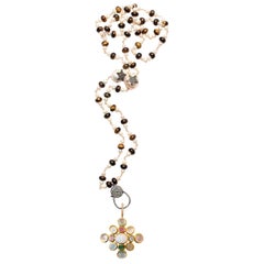 CLARISSA BRONFMAN Tourmaline Opal Gold Capri Pendant & Pearl Tiger's Eye Rosary