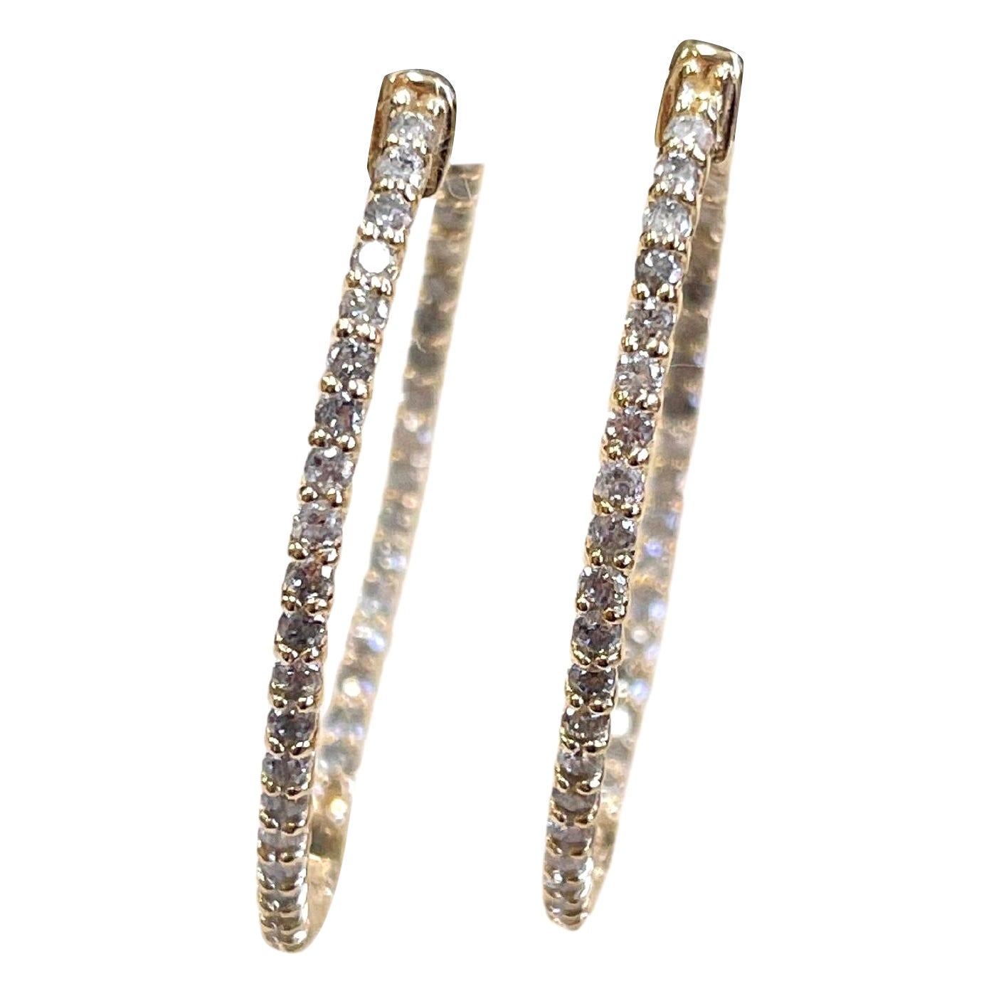 1.43 Carat Diamond Oval Hoops Earrings 14 Karat Yellow Gold