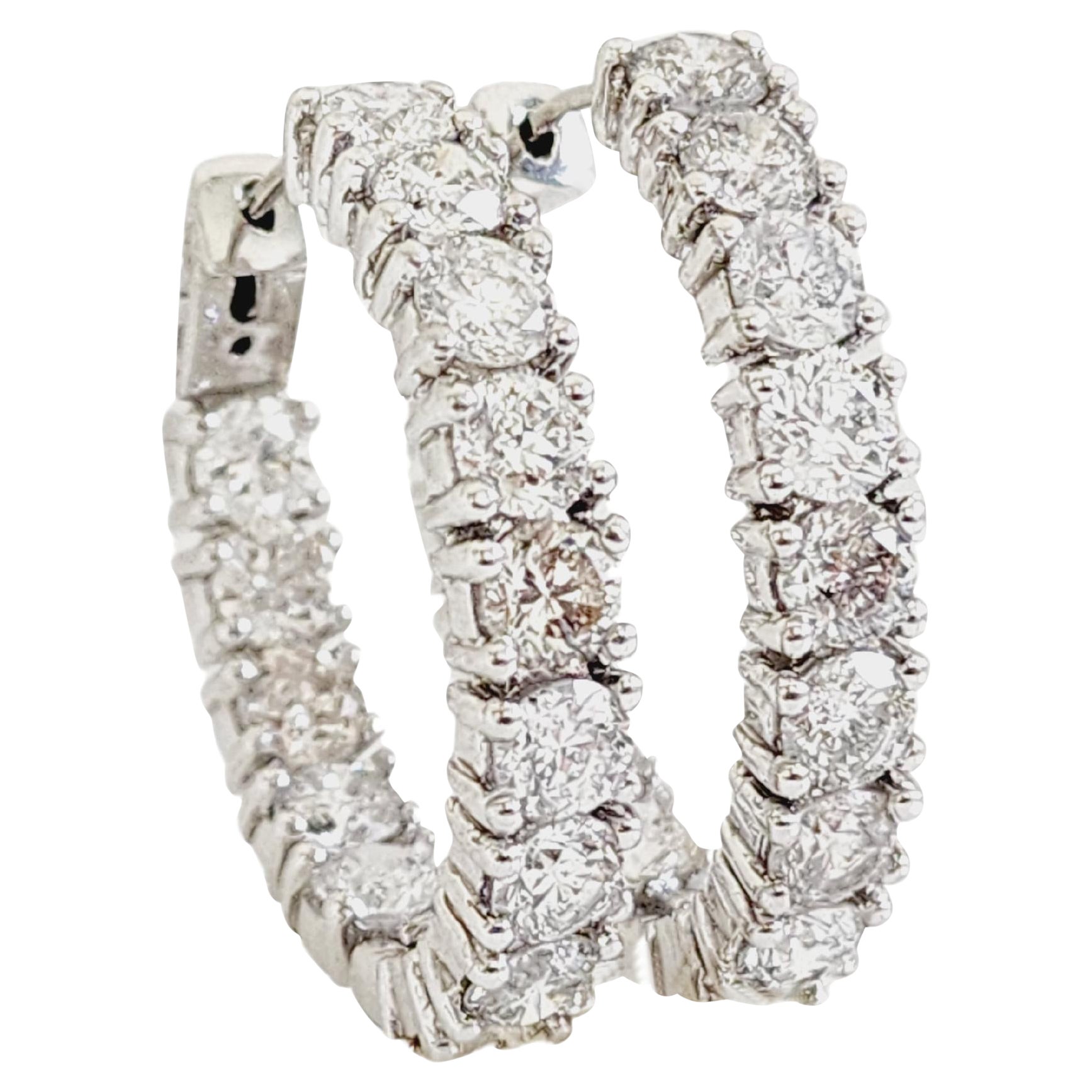 8.57 Carat Diamond Oval Hoops Earrings 14 Karat White Gold For Sale