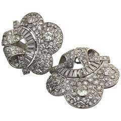 Art Deco Diamond Platinum Cloud Earclips 4