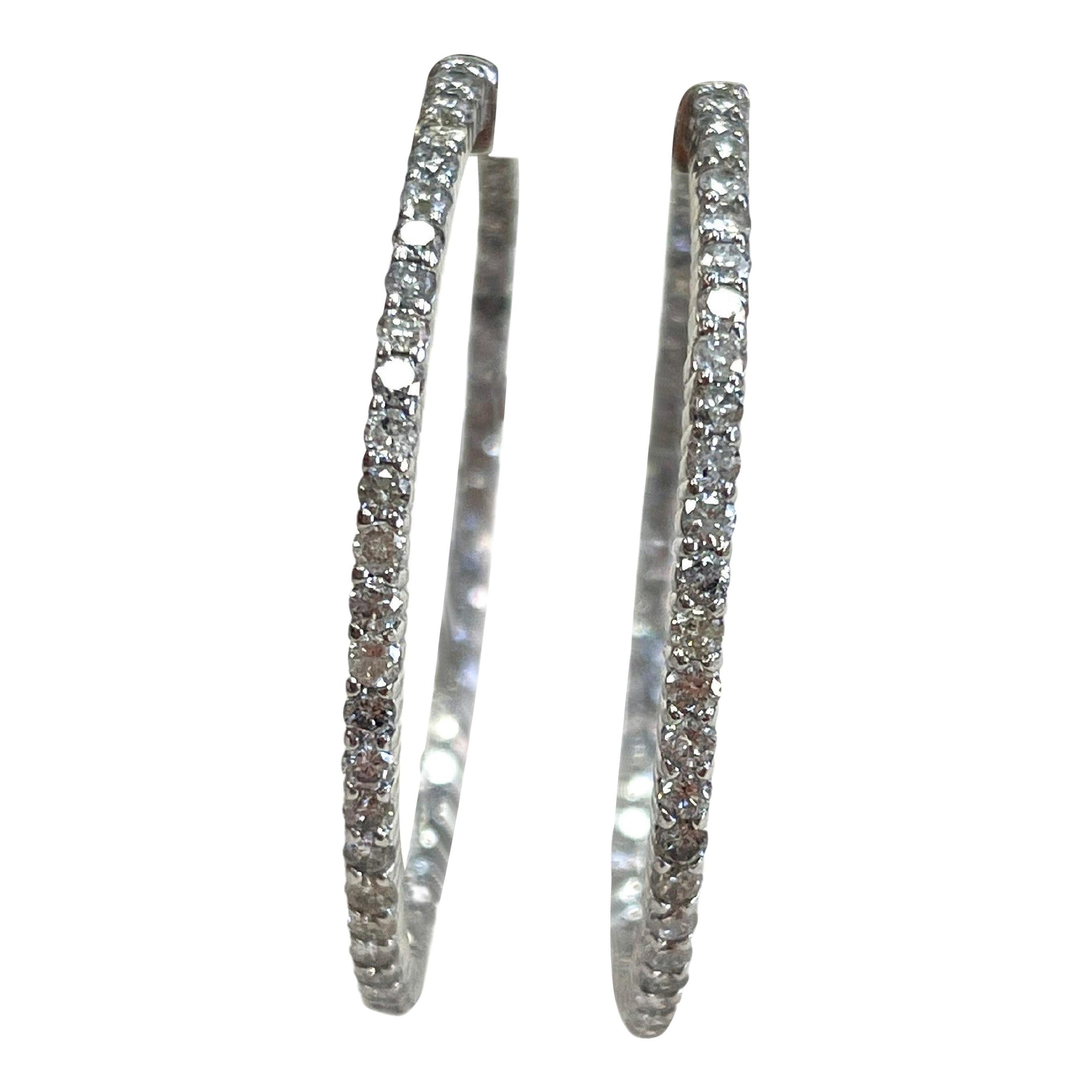 3.68 Carat Diamond Hoops Earrings 14 Karat White Gold For Sale