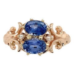 10K Rose Gold Victorian Sapphire and Seed Pearl Ring